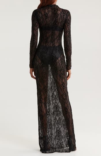 Ameri LONG SHEER DRESS ¥25,300 Diamond Accent Sheer Mock Train Maxi Dress – Bel-Amir Couture