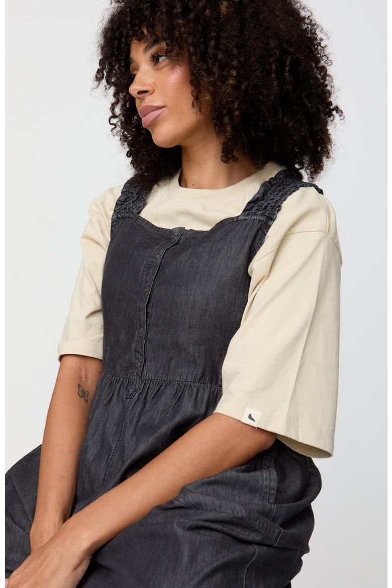 Organic Cotton Alice Denim Smocking Strap Jumpsuit, Alternate, color, Black