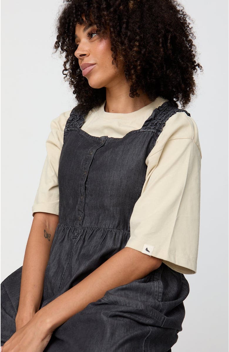 Turtledove London Organic Cotton Alice Denim Smocking Strap Jumpsuit, Alternate, color, Black