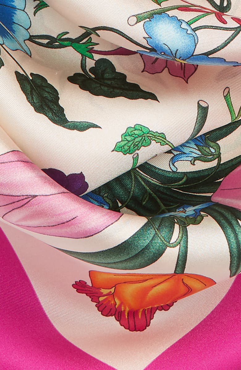 Gucci Flora Print Silk Twill Scarf, Alternate, color, 
