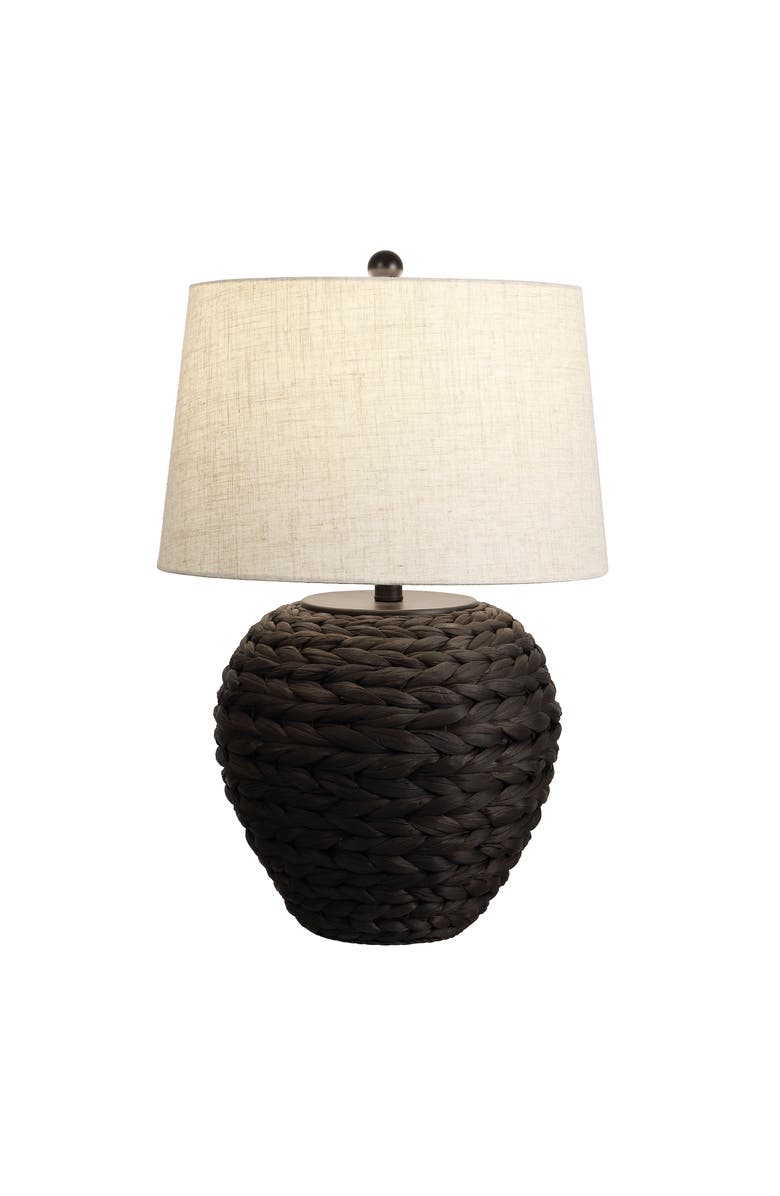 JONATHAN Y Alaro Farmhouse Coastal Water Hyacinth Basket LED Table Lamp, Main, color, Black