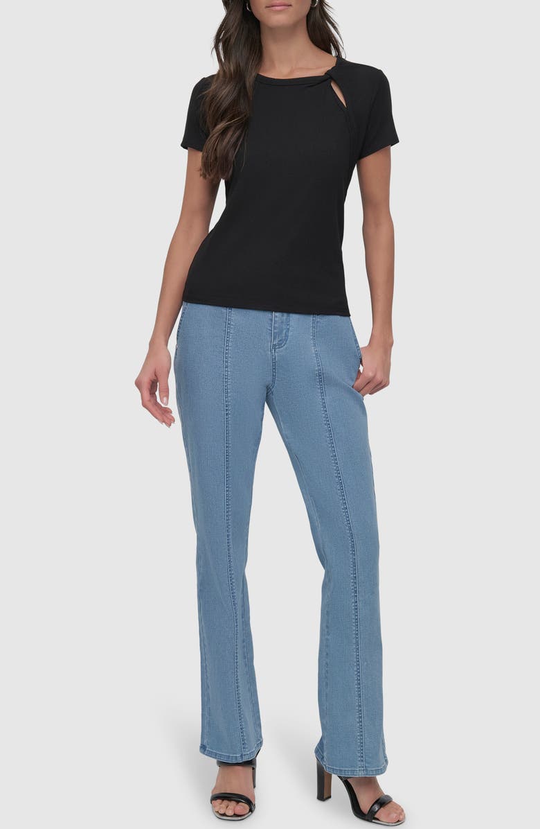 DKNY Twist Neck Rib T-Shirt, Alternate, color, Black