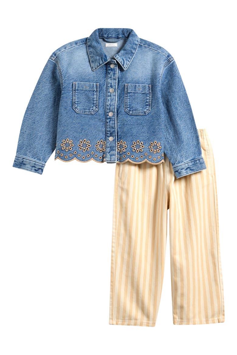 Kids' Embroidered Denim Jacket & Stripe Pants Set, Main, color, BLUE