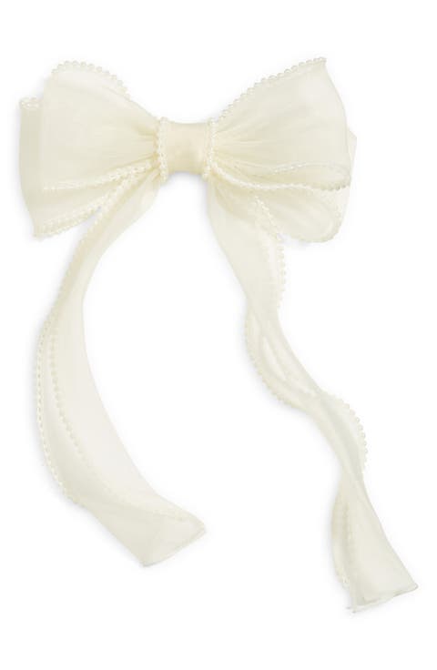 Faux Pearl Trim Chiffon Bow Barrette