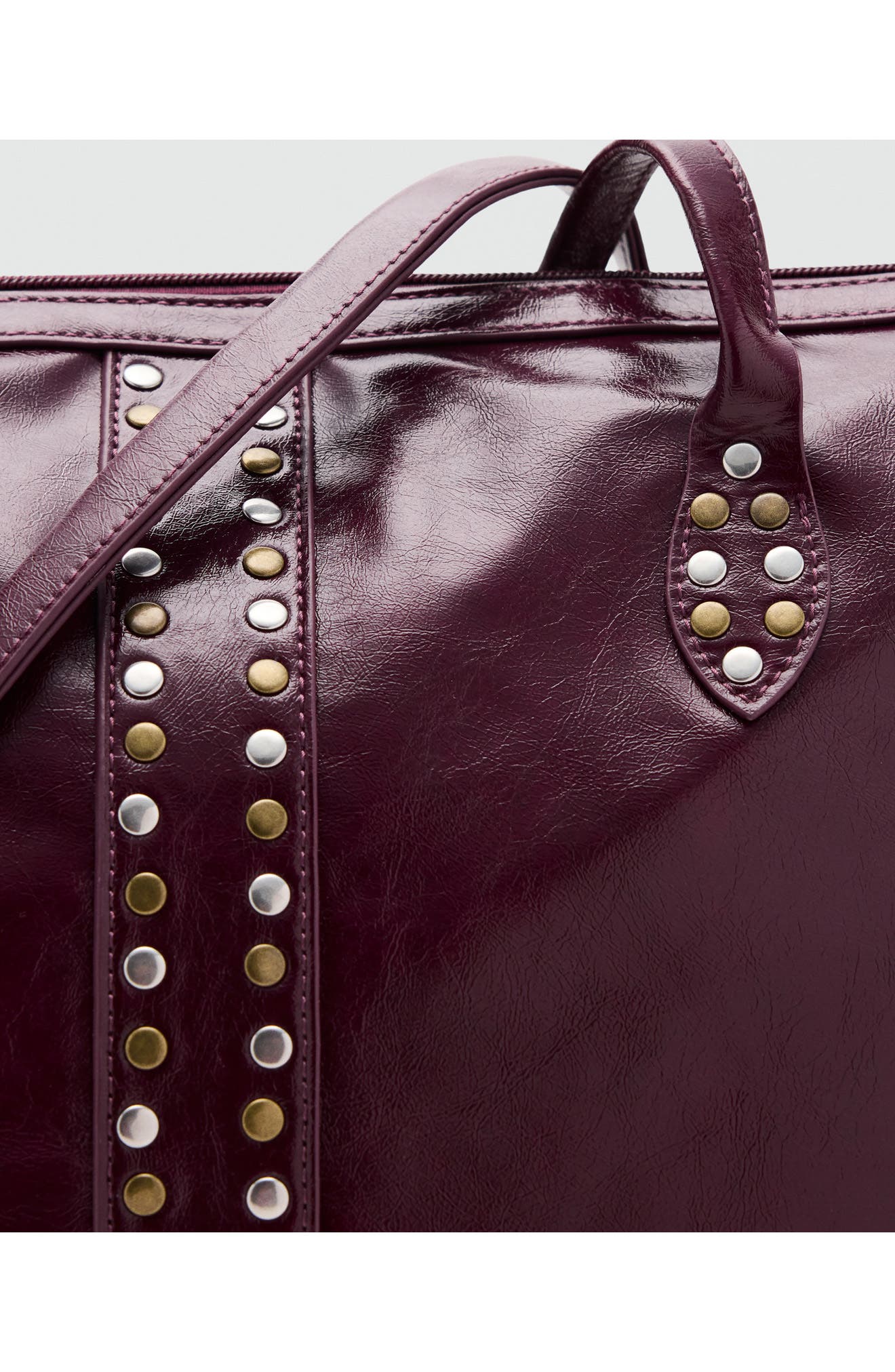 Studded Faux Leather Tote, Alternate, color, BURGUNDY