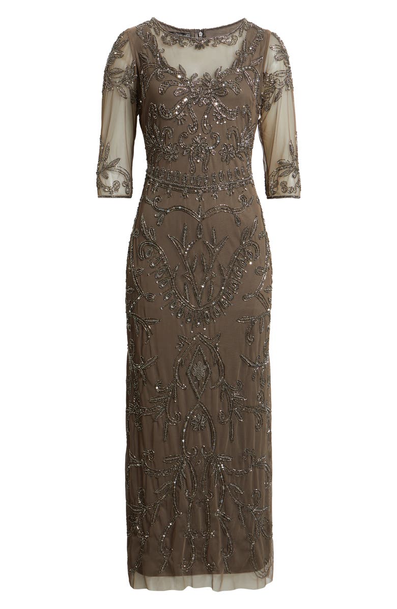 Pisarro Nights Sequin Illusion Gown, Alternate, color, Aluminum