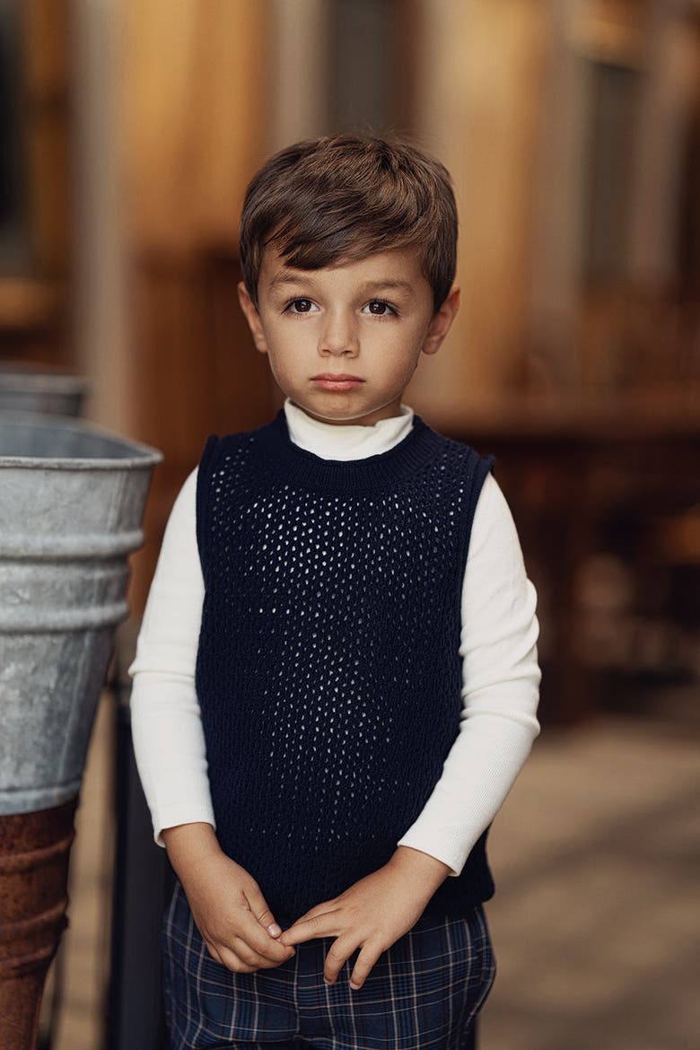 Boy Crochet Knit Sleeveless Vest, Alternate, color, Dark Navy