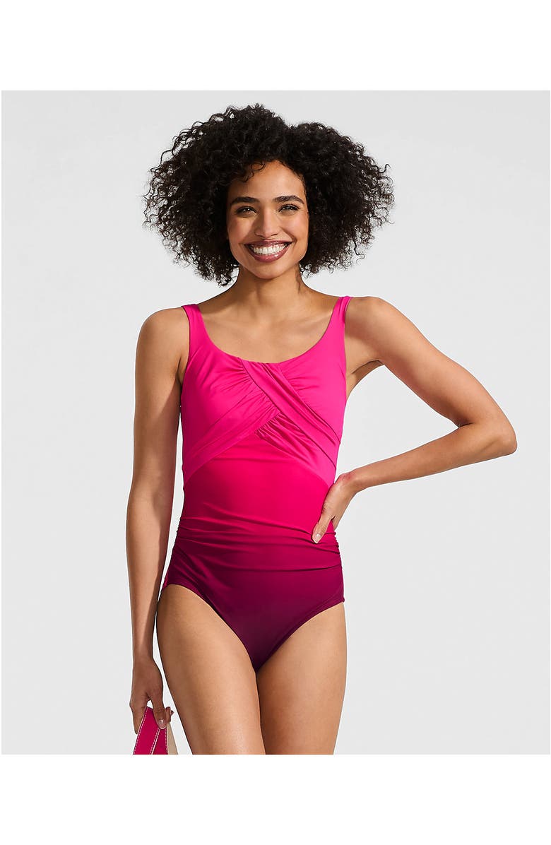 Lands' End D-Cup New SlenderSuit Carmela Underwire One Piece Swimsuit, Alternate, color, Riviera Rose Ombre