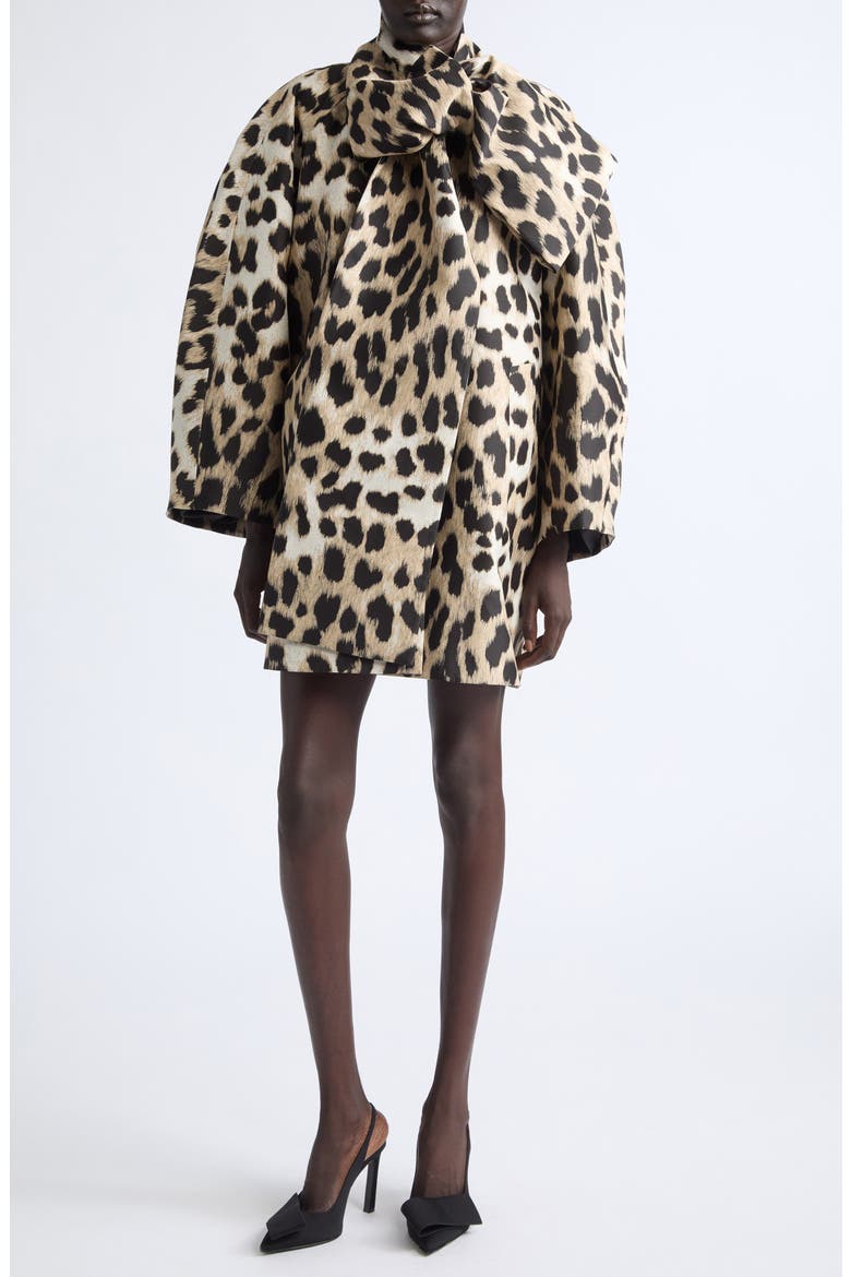 Bow Scarf Short Coat, Main, color, BEIGE