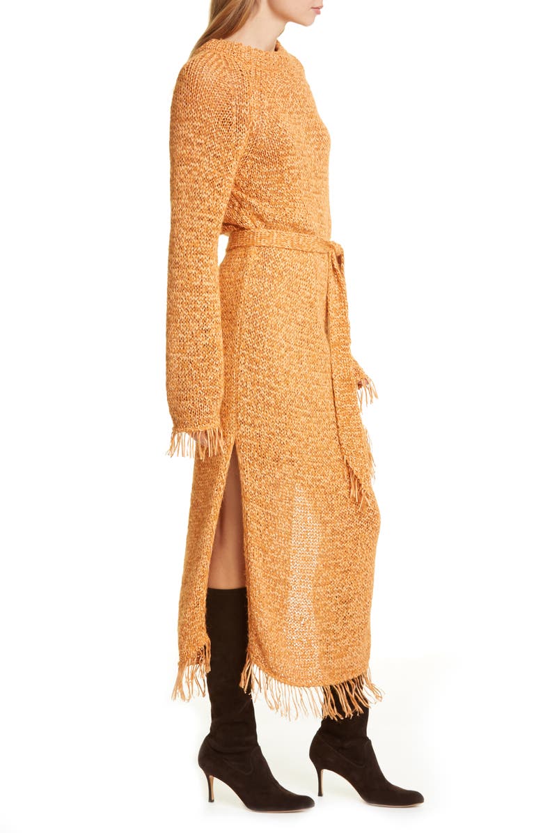 Nanushka Kaiza Belted Long Sleeve Fringe Sweater Dress, Alternate, color,
