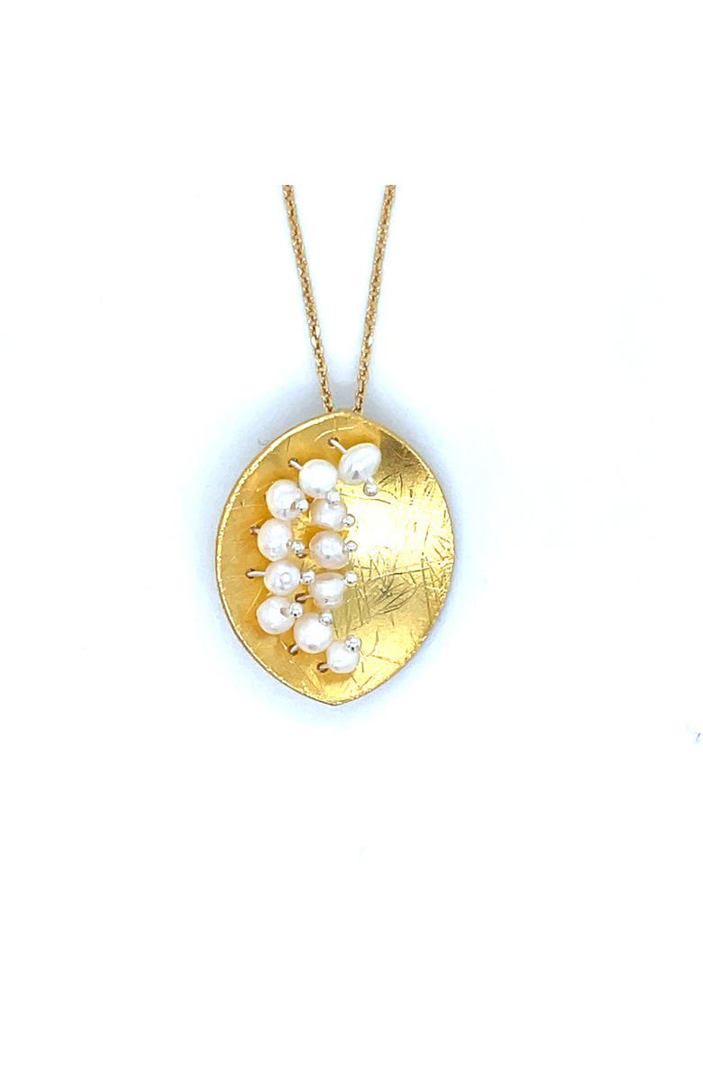 Esin Akan Leaf Mars Necklace, Sterling Silver with Gold Plate & Fresh Water Pearls, Main, color, Gold Plated