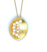 Esin Akan Leaf Mars Necklace, Sterling Silver with Gold Plate & Fresh Water Pearls
