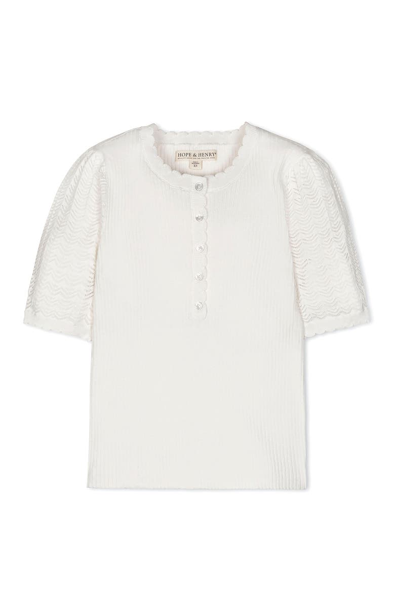Hope & Henry Organic Pointelle Sleeve Henley Sweater, Alternate, color, Soft White