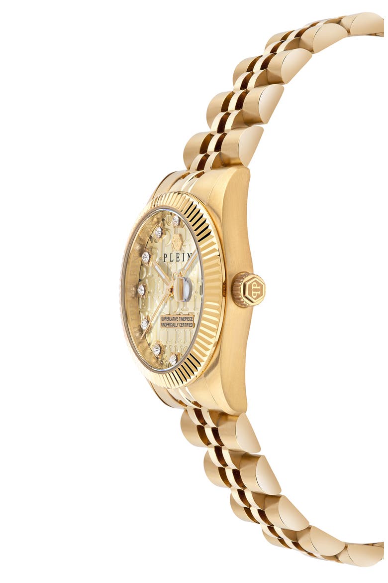 Date Superlative Crystal Bracelet Watch, 38mm, Alternate, color, IP YELLOW GOLD