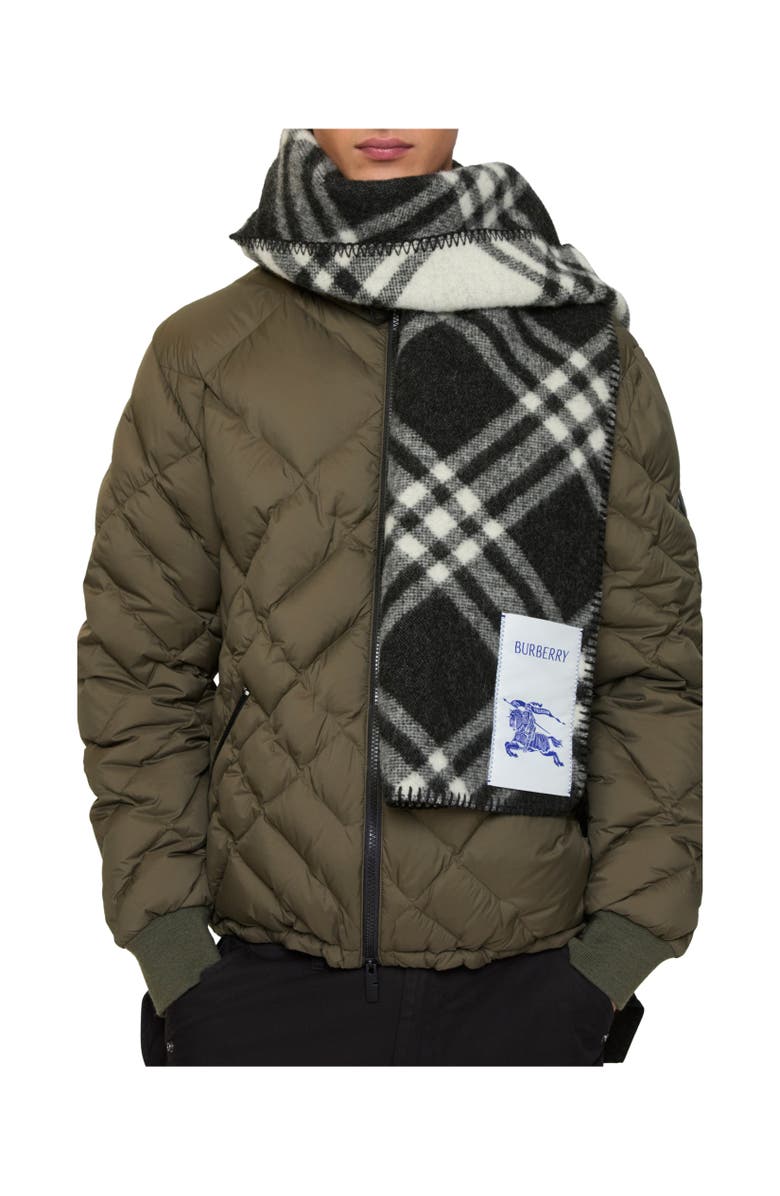 Burberry Check Wool Scarf, Alternate, color, Black