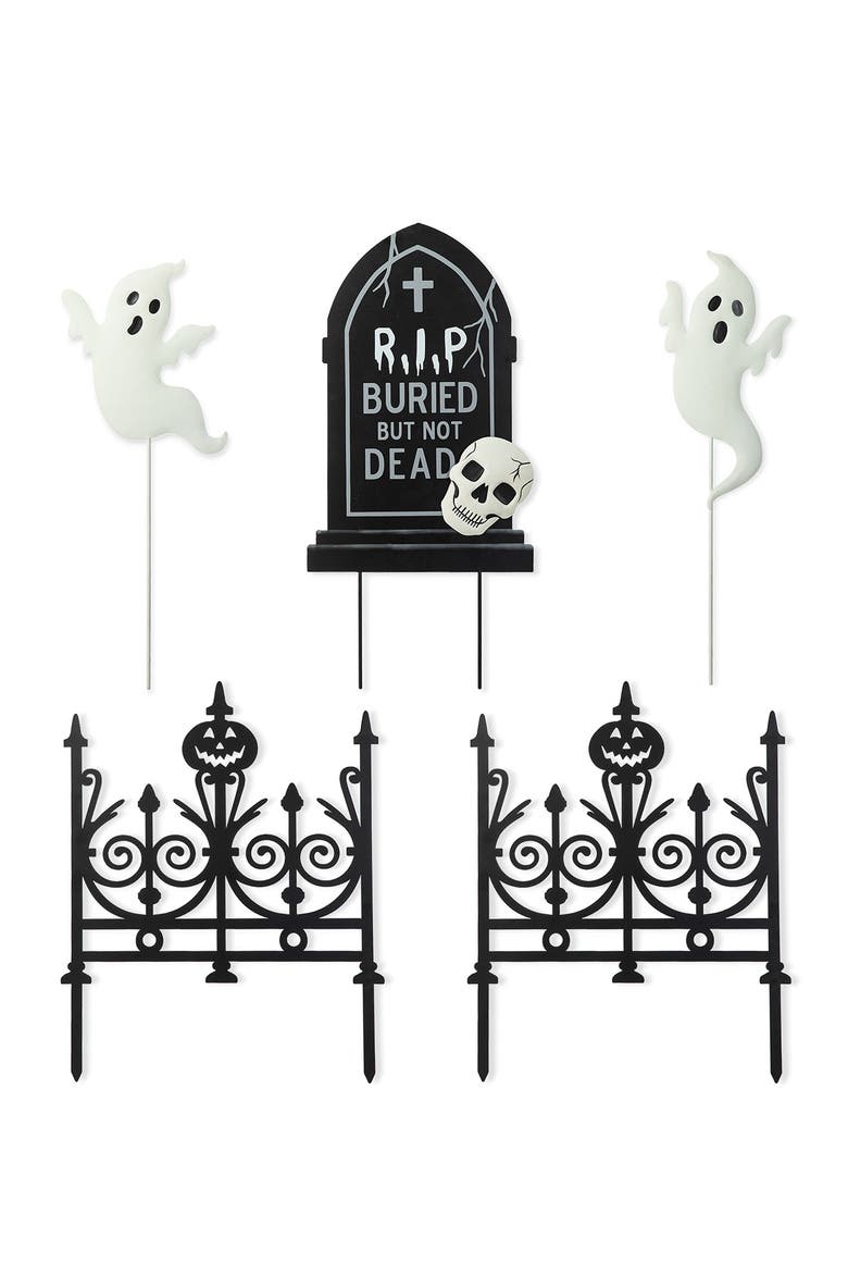 Set of 5 Halloween MetalGraveyard Set Yard Stakes, Main, color, Black
