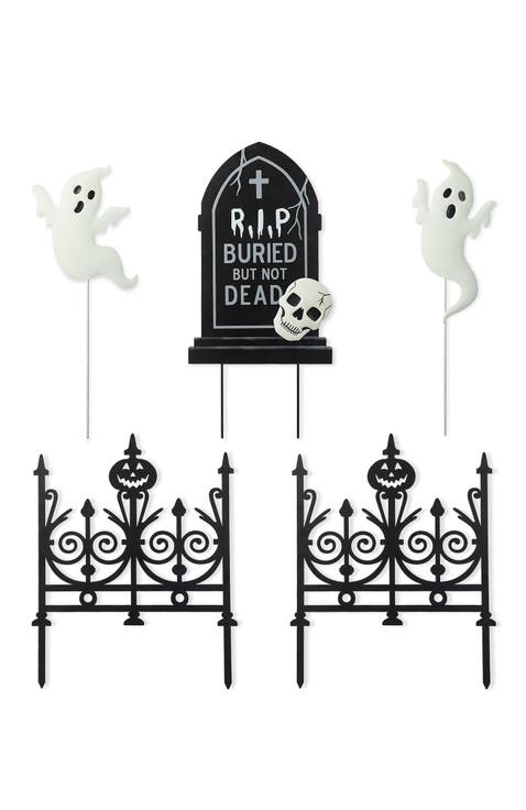 Set of 5 Halloween MetalGraveyard Set Yard Stakes