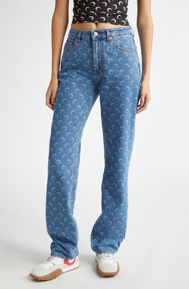 Marine Serre Crescent Moon Straight Leg Jeans, Main, color, 