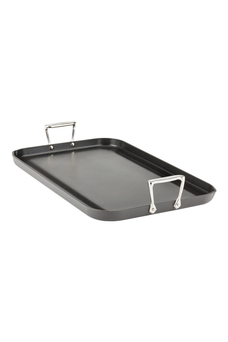 Grande Nonstick Hard Anodized Aluminum Double Burner Griddle, Main, color, METALIC SILVER