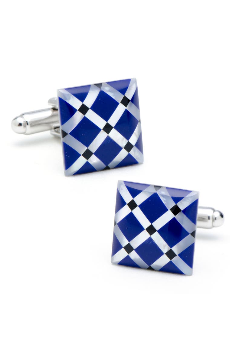 Mother-of-Pearl & Onyx Cuff Links, Main, color, BLUE/ WHITE