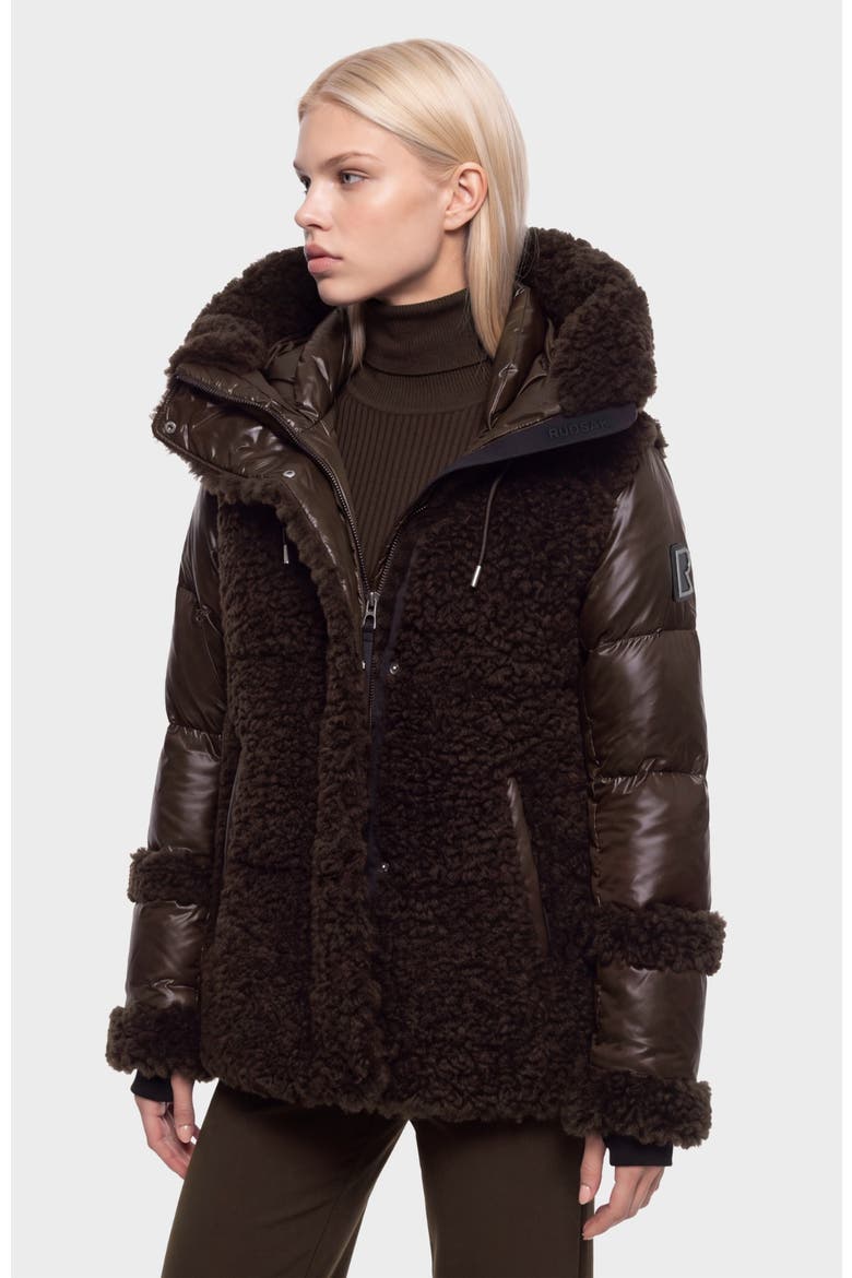 Marissa Teddy & Down Puffer Coat, Alternate, color, Espresso