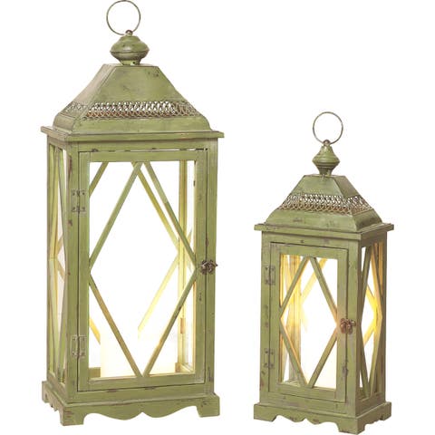 30 Inch Brown Spring Traditional Lanterns Set of 2 Glass Candle Holders for Home Decor
