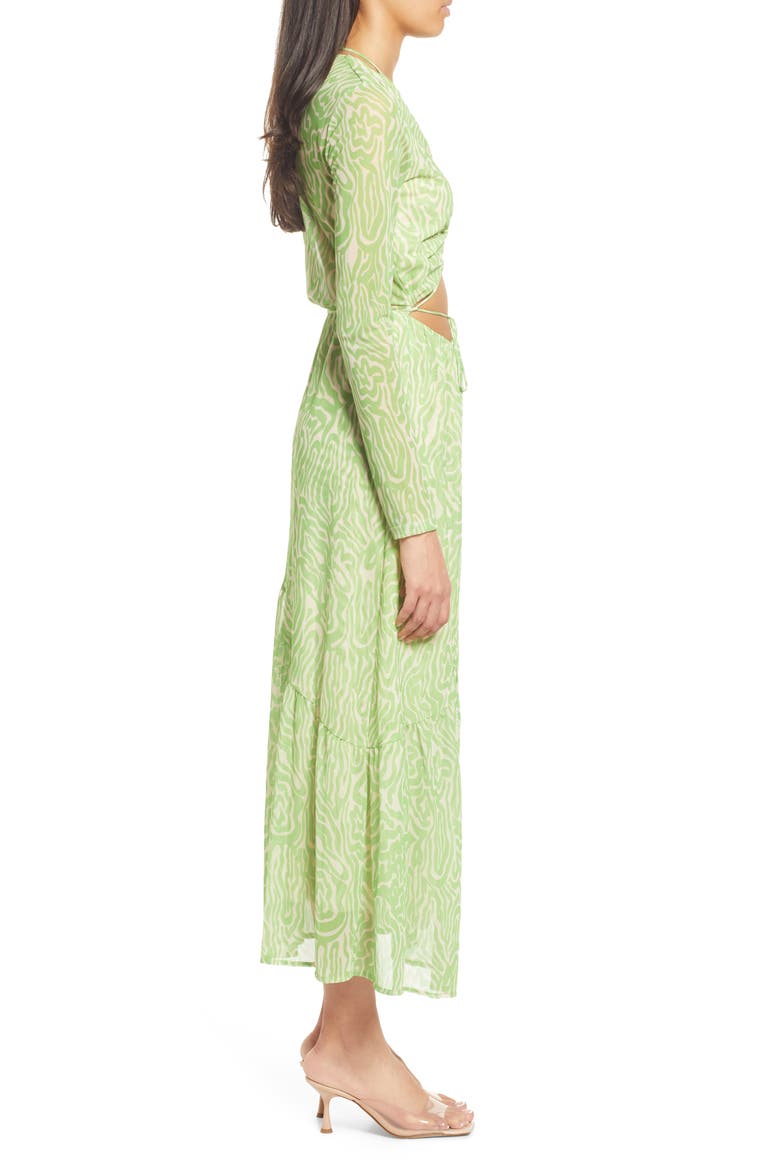 Cutout Long Sleeve Midi Dress, Alternate, color, GREEN/ YELLOW