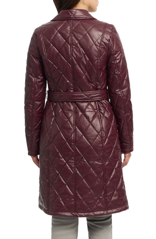 Badgley Mischka Quilted Faux Leather Trench Coat In Burgundy