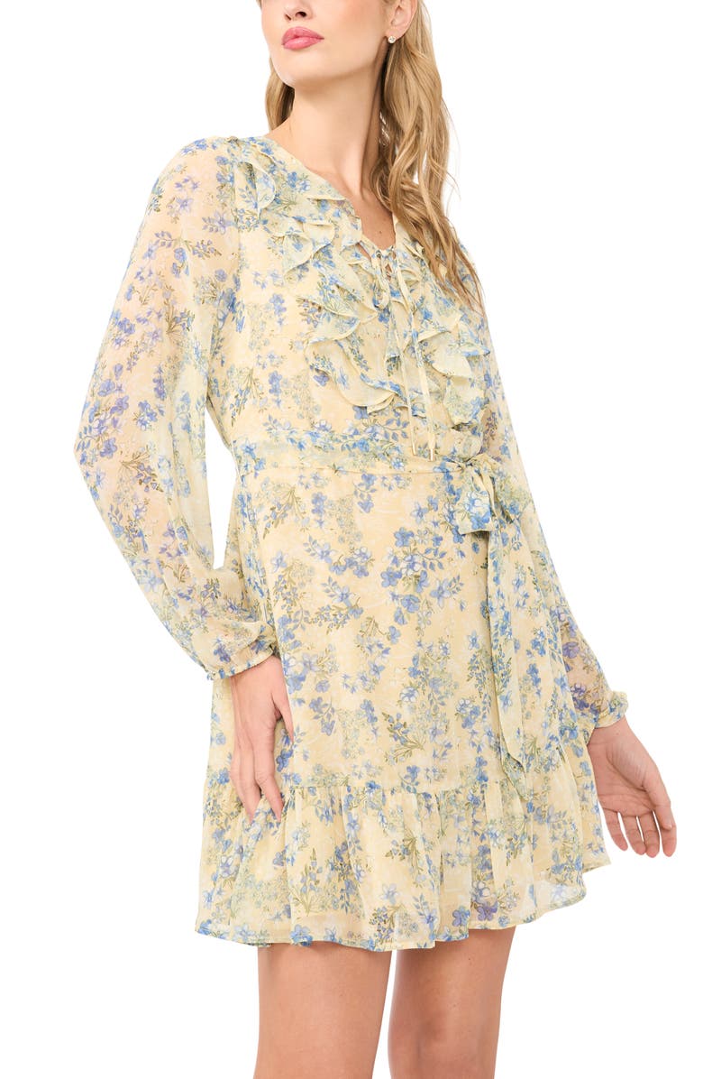 Halogen<sup>®</sup> Floral Print Long Sleeve Minidress, Alternate, color, Pastel Yellow