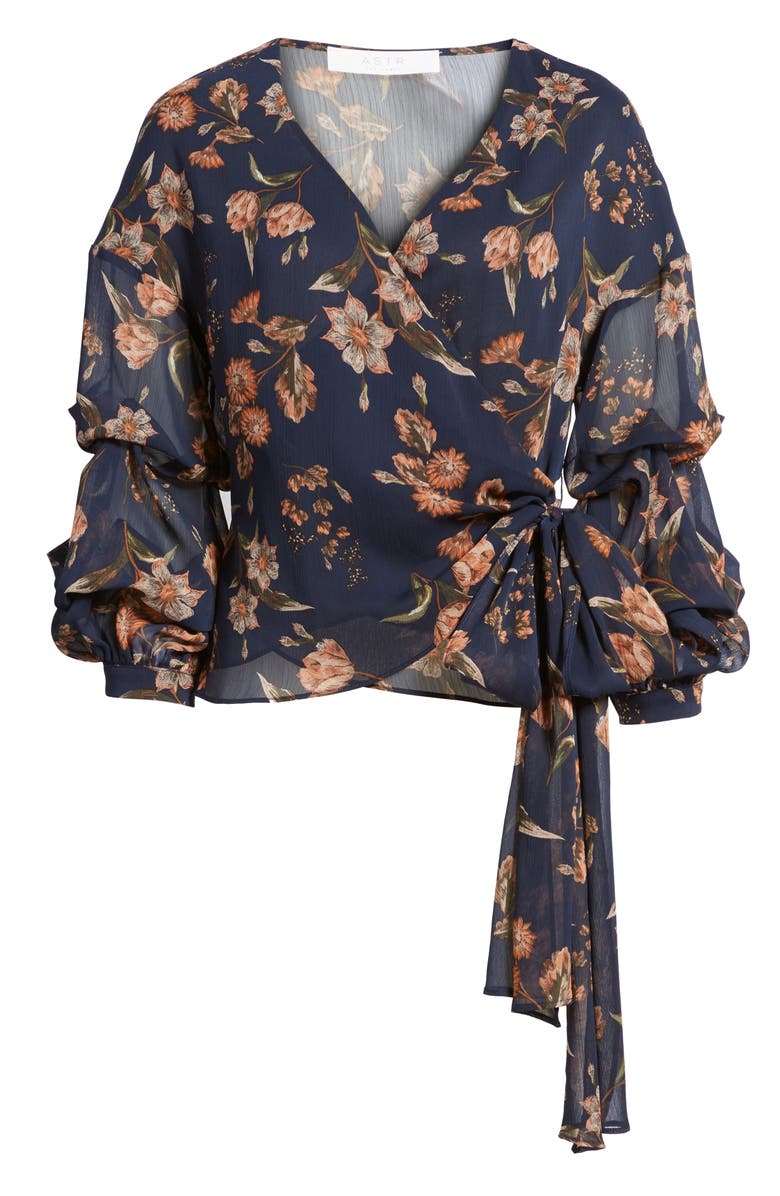 ASTR the Label Ruffle Sleeve Wrap Top, Alternate, color, 