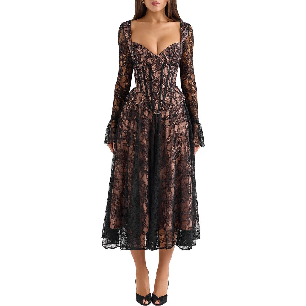 house of cb black lace corset dress Clothing : Midi Dresses : 'Nikita' Black Satin and Lace Corset Dress