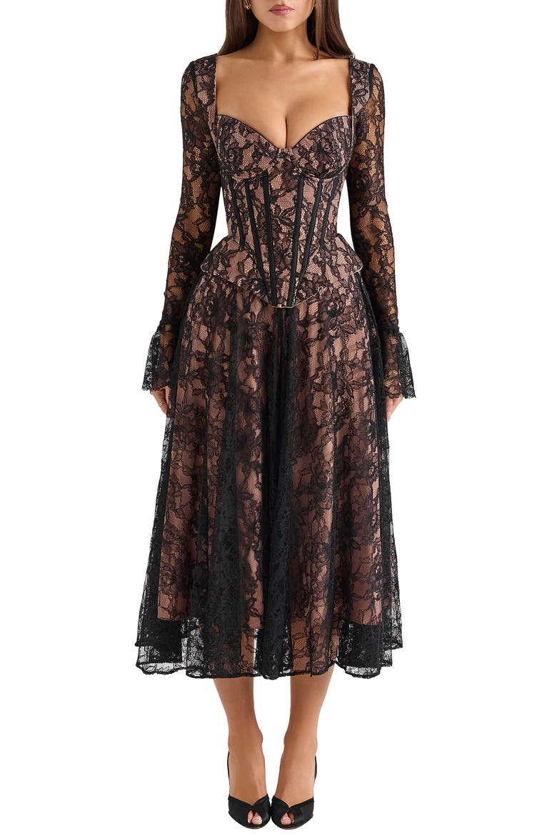 long sleeve dress corset Miss Circle Women Annika Black Off Shoulder Long Sleeve Corset Dress With Crystal Trim