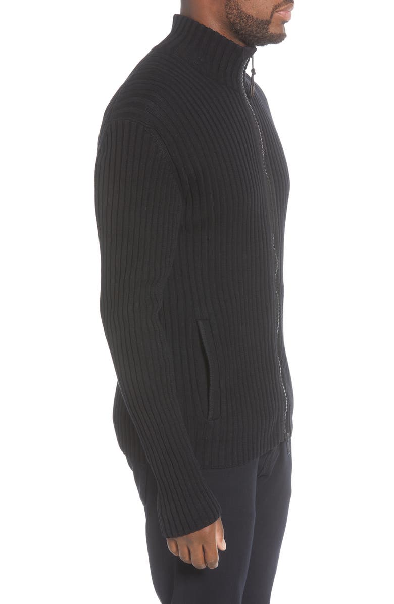 John Varvatos Star USA Lincoln Ribbed Zip Front Mercerized Cotton Sweater, Alternate, color, 