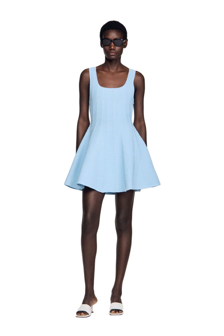 Beaded Knit Short Dress, Alternate, color, Sky blue