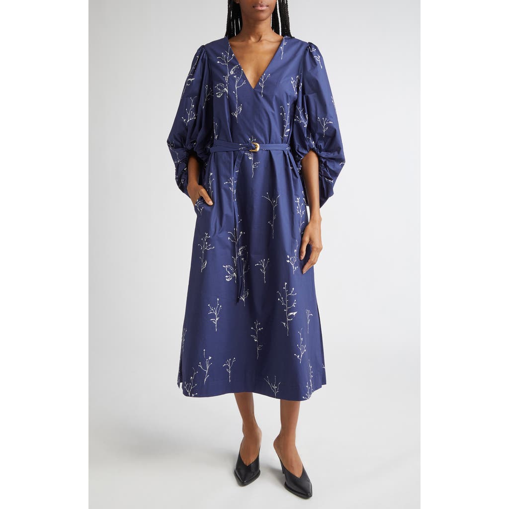 Altuzarra Corrie Botanical Print Cotton Belted Dress in Berry Blue Botanical  product