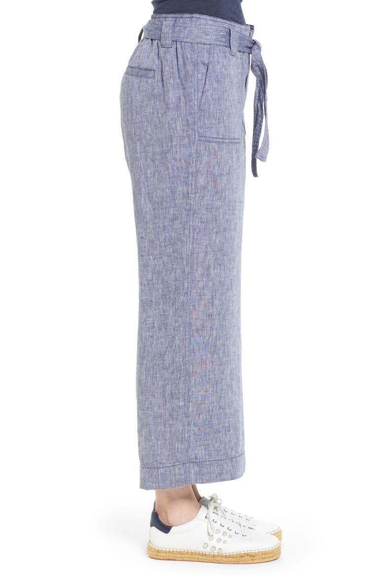 Wide Leg Crop Linen Pants, Alternate, color, NAVY CROSSDYE