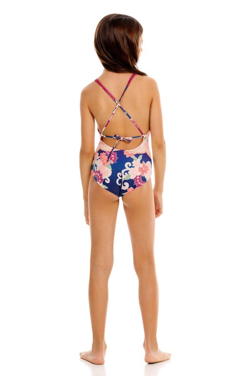 Agua Bendita Kids' Amina Thamar Reversible One-piece Swimsuit In Blue