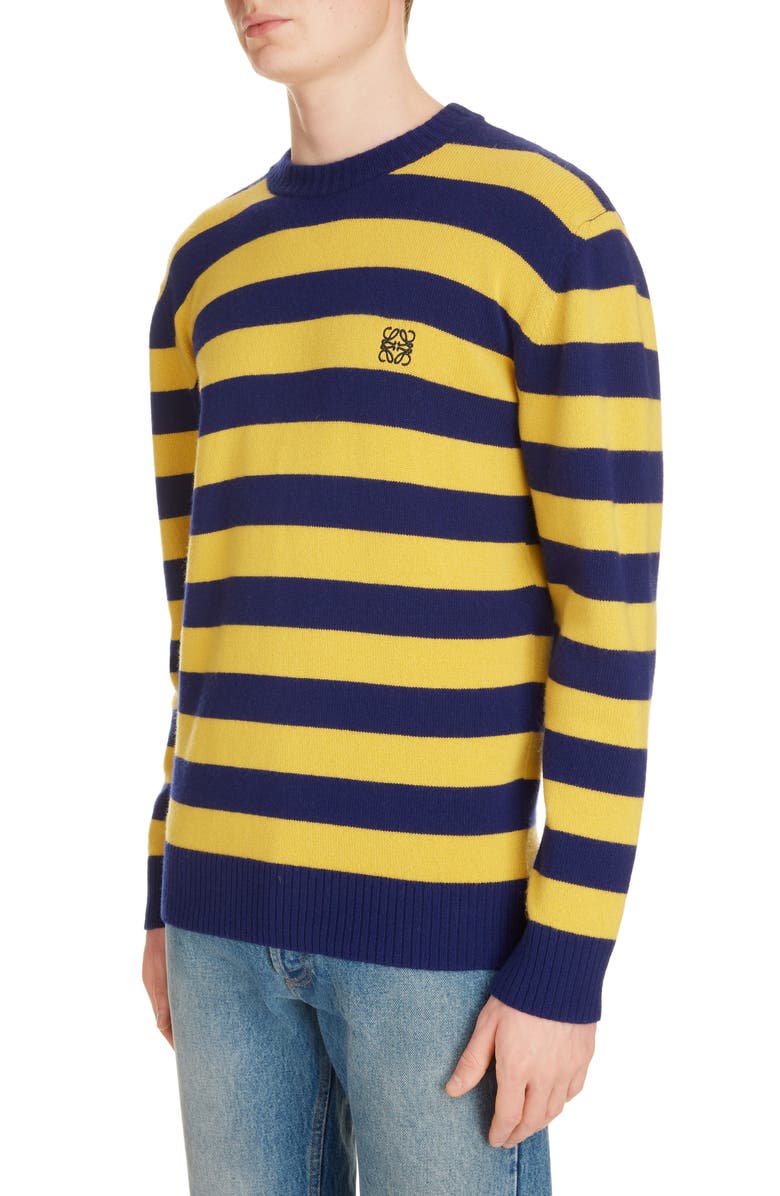 Loewe Anagram Crewneck Stripe Wool & Cashmere Sweater, Alternate, color,