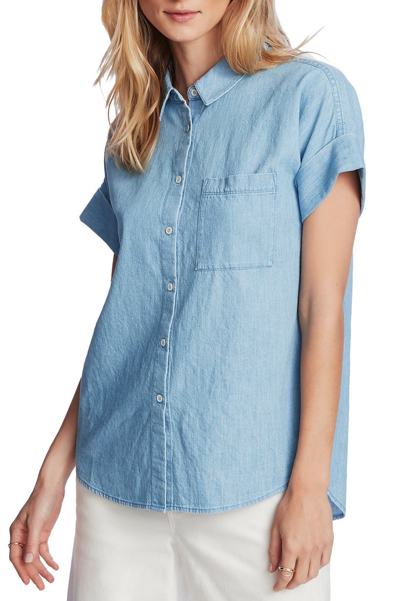 Short Sleeve Chambray Shirt, Alternate, color, ROMEO BLUE