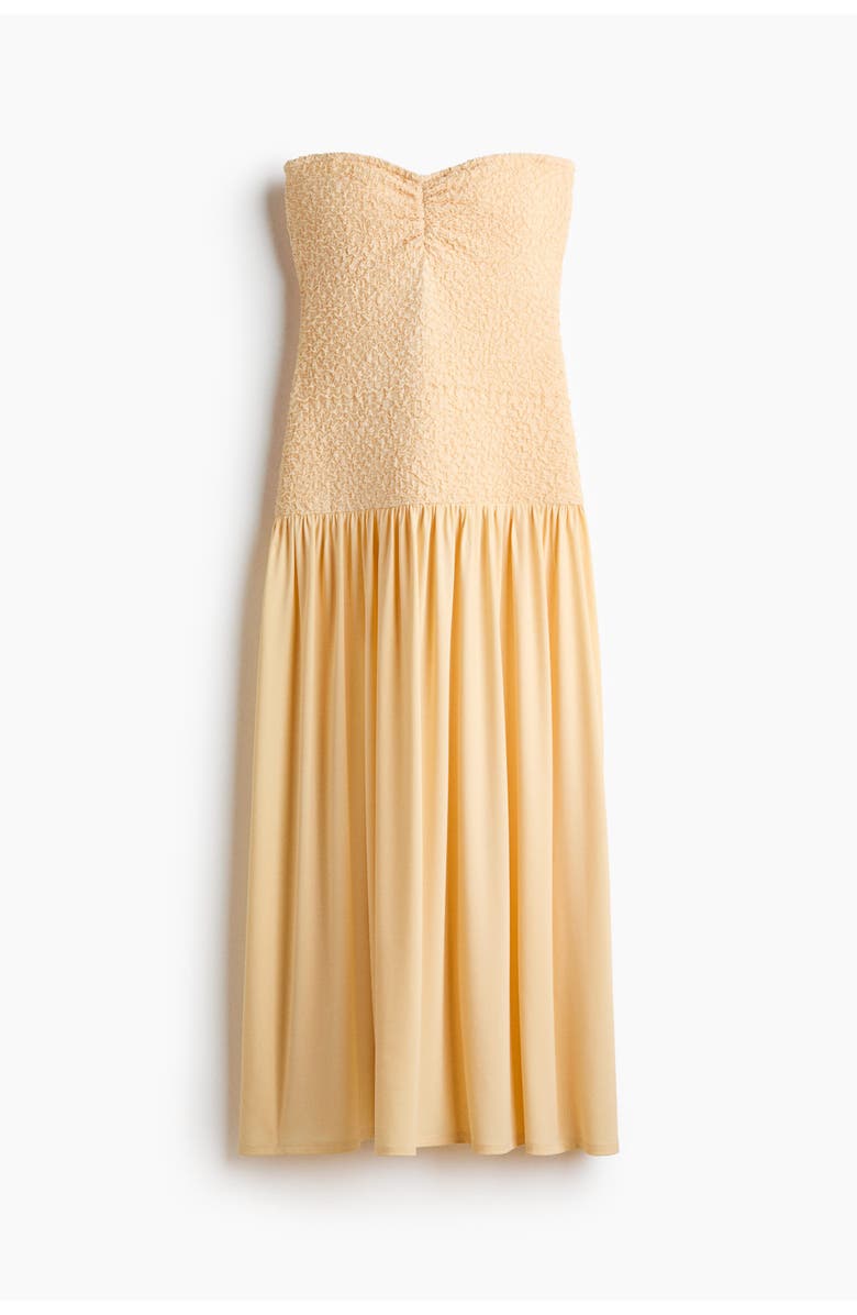 H&M Smocked-bodice Bandeau Dress, Main, color, Light Yellow