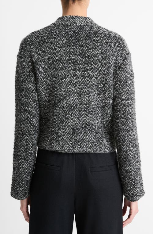 Vince Herringbone Textured Wool Blend Crop Jacket In 005bwc-black/off White Combo