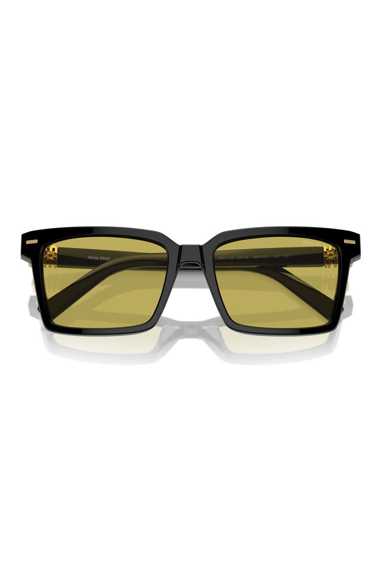 55mm Rectangular Sunglasses, Main, color, BLACK