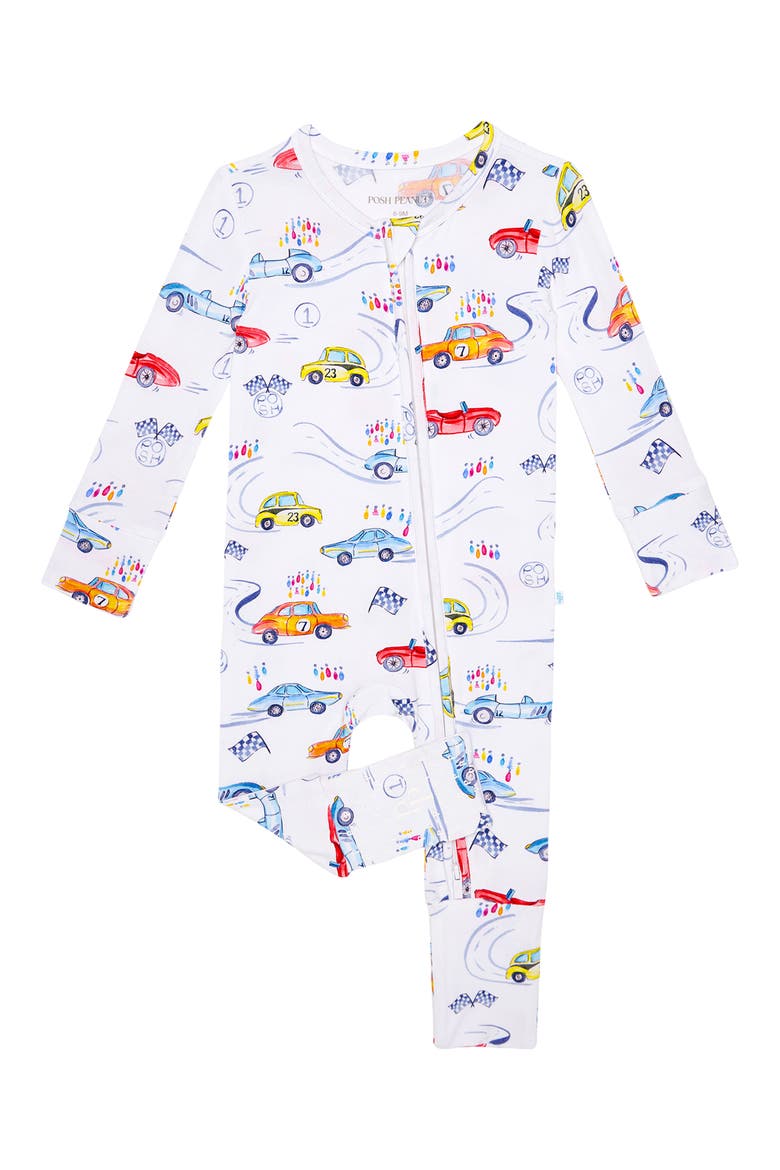 Print Convertible One-Piece Footie, Main, color, WHITE