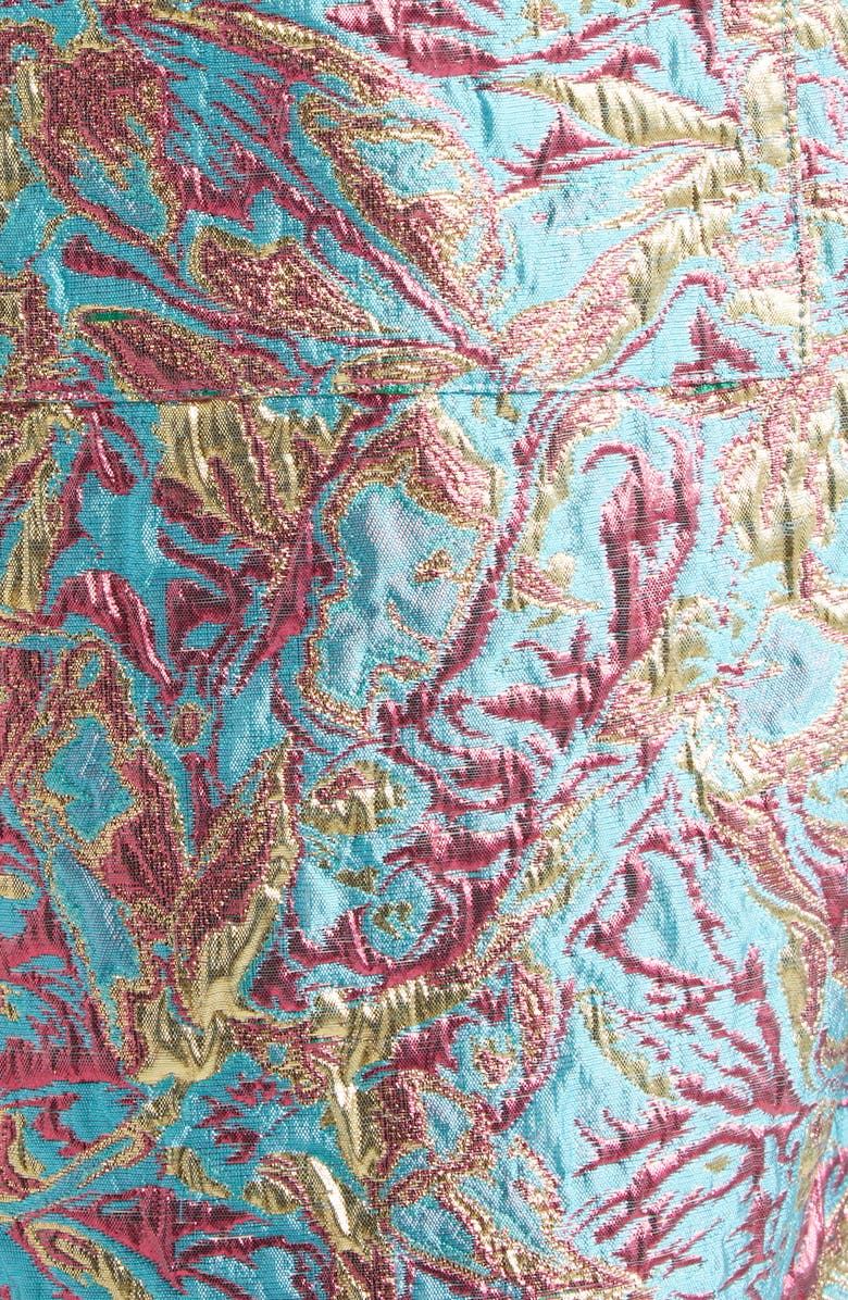 Dries Van Noten Metallic Floral Jacquard Wide Leg Shorts, Alternate, color, Turquoise