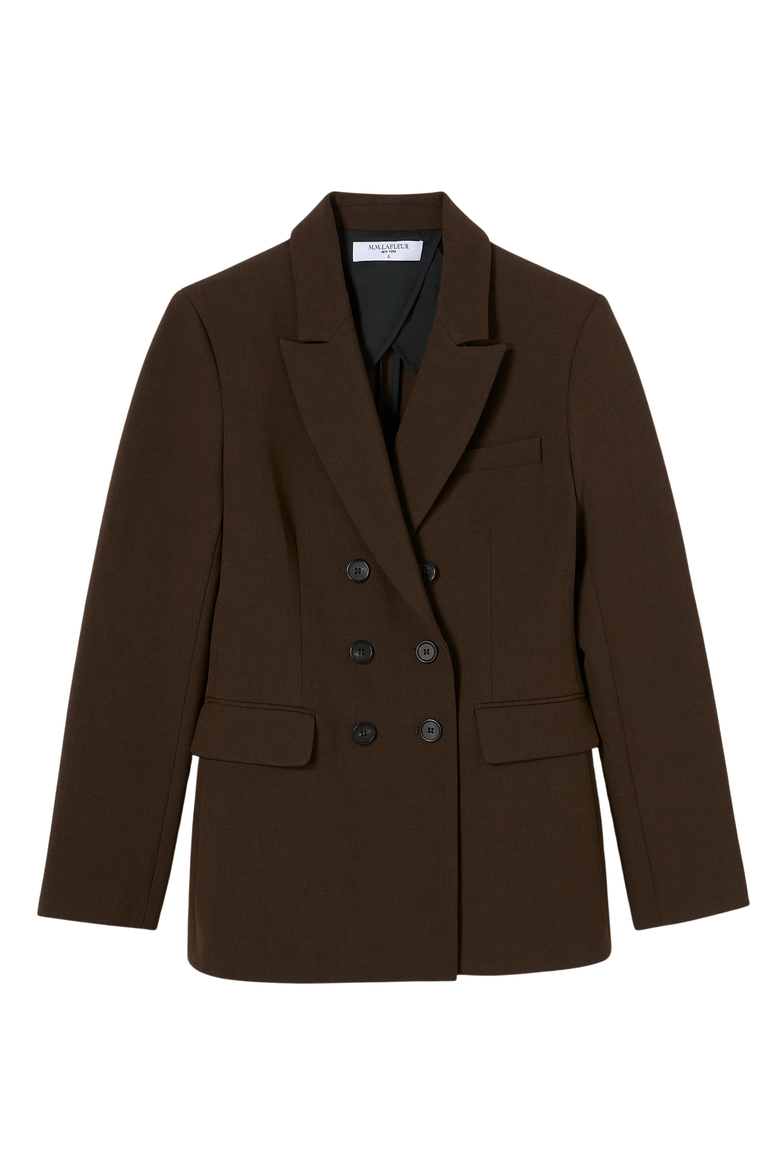 Kati Luxe Flex Suiting Double-Breasted Blazer, Alternate, color, Chocolate Torte Melange