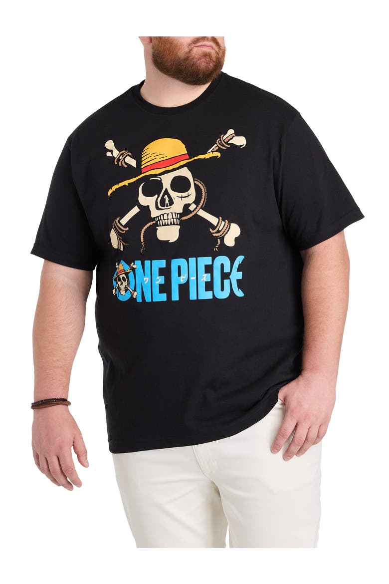 Big & Tall One Piece Straw Hat Crew Graphic Tee, Main, color, BLACK