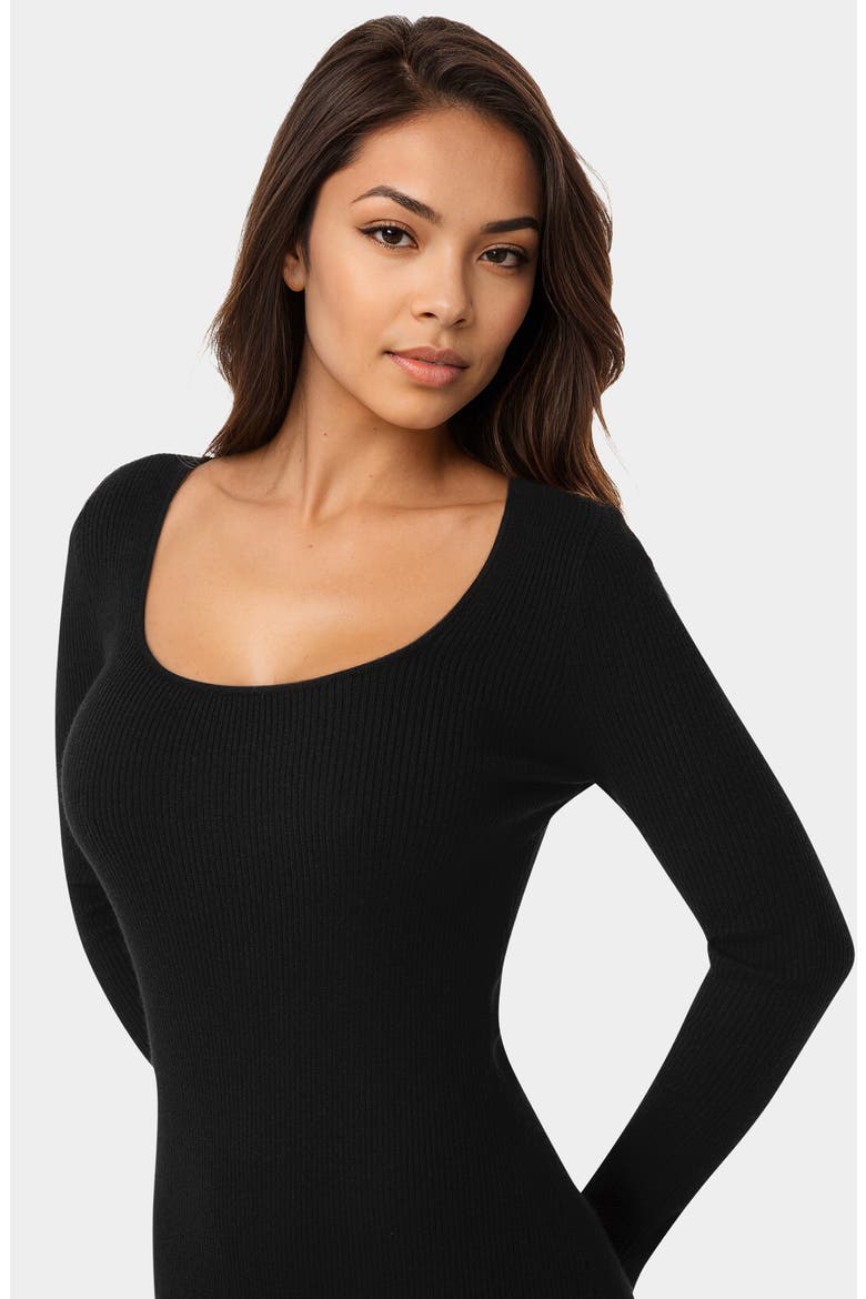 Scoop Neck Long Sleeve Sweater Dress, Alternate, color, BLACK