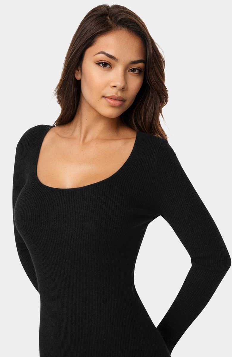 bebe Scoop Neck Long Sleeve Sweater Dress, Alternate, color, Black