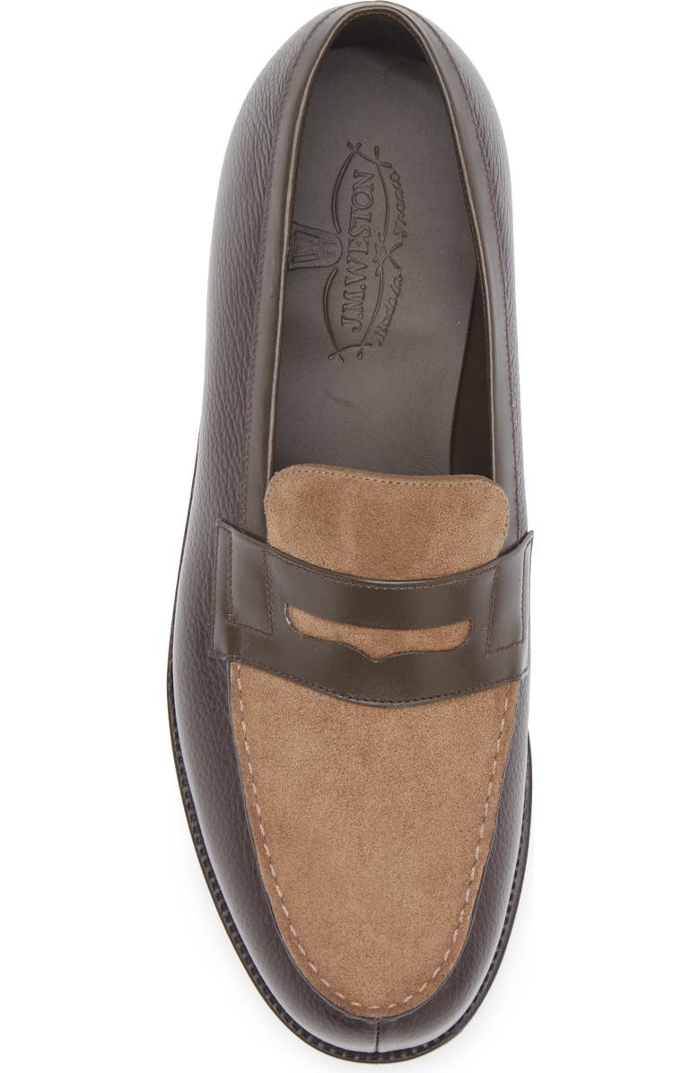 JM WESTON 180 Colorblock Penny Loafer, Alternate, color, Dark Brown/ Brown Suede