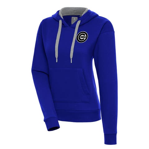 Women's Antigua  Royal Chicago Cubs Brushed Metallic Victory Pullover Hoodie